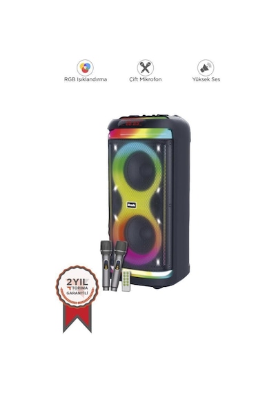 Bts-1993 Siyah Rgb Ledli Mikrofonlu Kumandalı Bluetooth Hoparlör Parti Speaker-133732