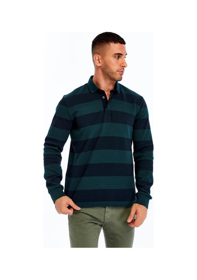 AR-MA Arma Erkek Örme Ribanalı Regular Fit Çizgili Polo Yaka Sweatshirt %95 Pamuk %5 Elastane K30554952902 Yeşil