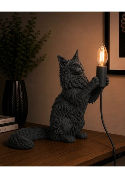 3dlab 3d Lab Siyah Kedi Figürlü Premium Dekoratif Masa Lambası Gri