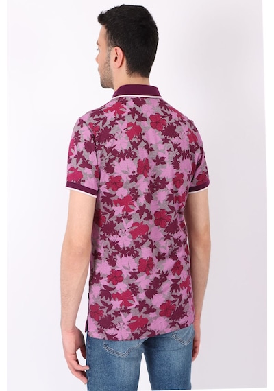 Henry Cotton's Slim Fit Desenli Polo Yaka  Cotton Erkek Tshirt Bordo