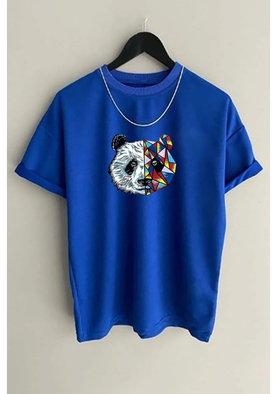 Medinenur Unisex Panda Baskılı T-shirt Mavi