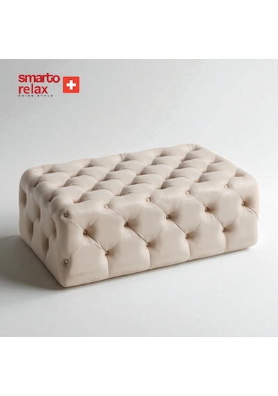 Smarto Relax Puf Swiss Style Puf Guarda Ayaksız Kapitoneli Dekoratif 80x45x45 Cm Ayaksız Kapitoneli Dekoratif Puf Bej