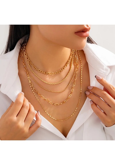 Girift Vintage Aeris 5 Adet Zincir Kolye Seti Gold