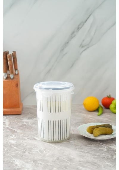 Süzgeçli Kilit Kapaklı Zeytin Turşu Saklama Kabı Mikrodalgada Kullanıılabilir 1500 Ml G-16 Plast Diğer