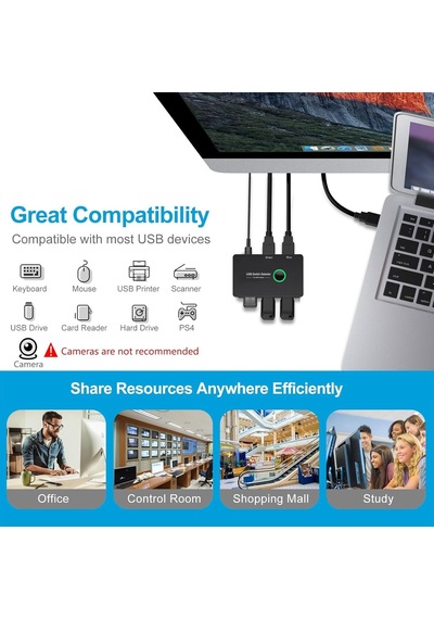 Usb 3.0 Anahtarı, 2'si 4 Arada 2 Bilgisayar Paylaşımı 4 Bağlantı Noktalı Usb Kvm Switcher Hub Pc Mouse Klavye Yaz