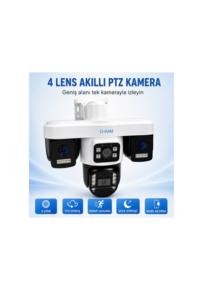 Pro 4g 4 Lens Ptz Güvenlik Kamerası 355 Dönüş, Renkli Gece Görüşlü
