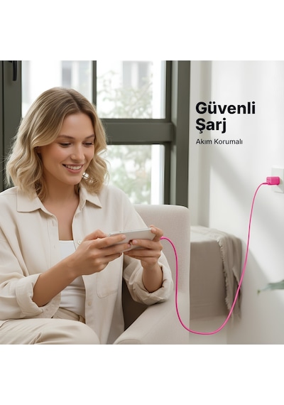 Ttec Smartcharger Gan 20W PD Seyahat Hızlı Şarj Aleti+USB-C-Lightning 120 CM Kablo Neon Pembe