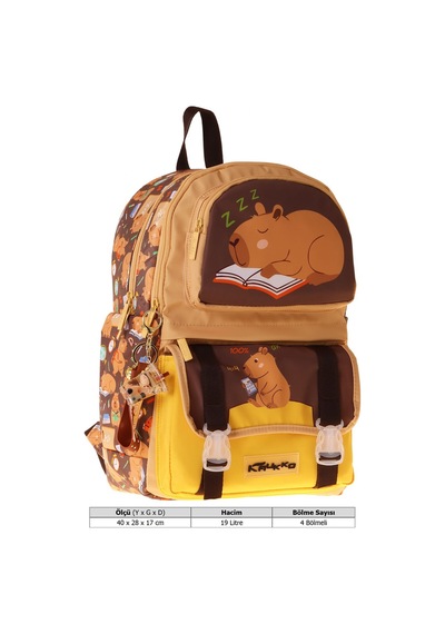 Kaukko Kids Dört Bölmeli Erkek Çocuk Clever Baskılı Kahverengi Okul Sırt Çantası - L5384