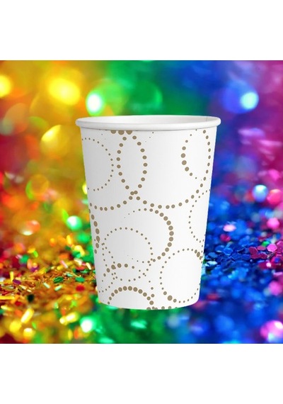 Bardak Elegant Lüks 6lı -beyaz-karton Noktalı Varaklı Parti Bardağı