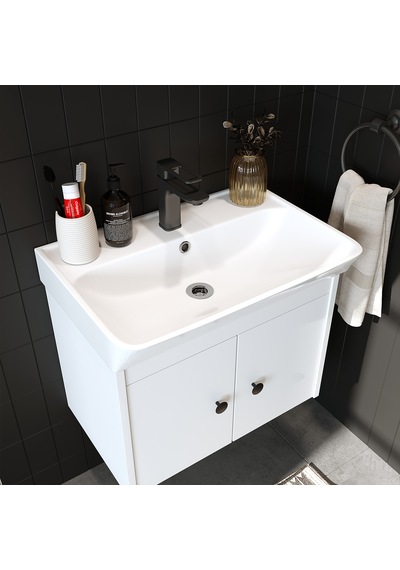 Lavabolu Mat Suntalam 60 Cm Banyo Dolabı + Aynalı Üst Dlp Beyaz Mat Beyaz Lavabolu Mat Suntalam 60 Cm Banyo Dolabı + Aynalı Üst Dlp Beyaz Mat Beyaz