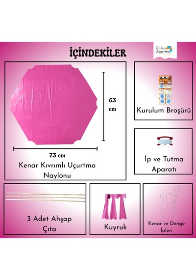 Uçurtma Yapım Seti / Naylon Altıgen / Ahşap Çıtalı / Mor