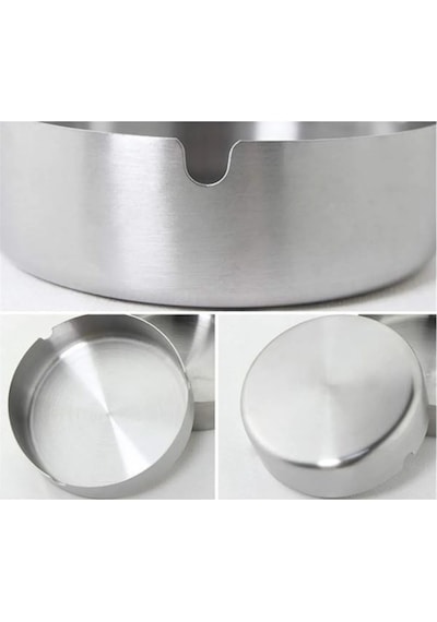 Paslanmaz Çelik Mat Açık Yuvarlak Model Küllük Dekoratif Kül Tablası 10 Cm Küllük Metal Metalik Yuva
