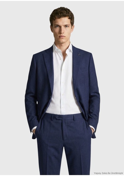 Ramsey Açık Lacivert Düz Modern Fit %100 Yün Takım Elbise