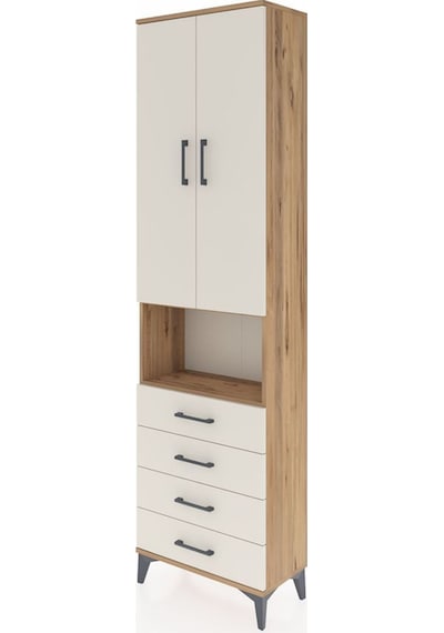 Arges Dolap 3 Raflı 4 Çekmeceli Tek Askılı 60x30x221 Çam-aytaşı Atlas Çam