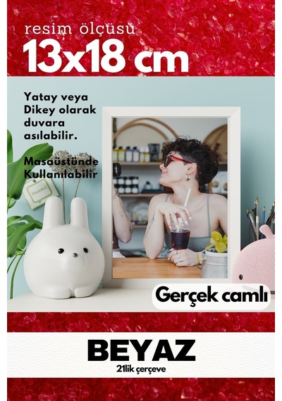 Gerçek Camlı 21lik Düz 13 X 18 Beyaz Fotoğraf Resim Çerçevesi Ayaklı Arkalık Veya Duvara Asma