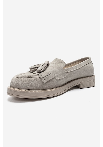 Luvishoes Luvi Shoes Milina Bej Süet Püsküllü Hakiki Deri Kadın Loafer Ayakkabı Bej Süet