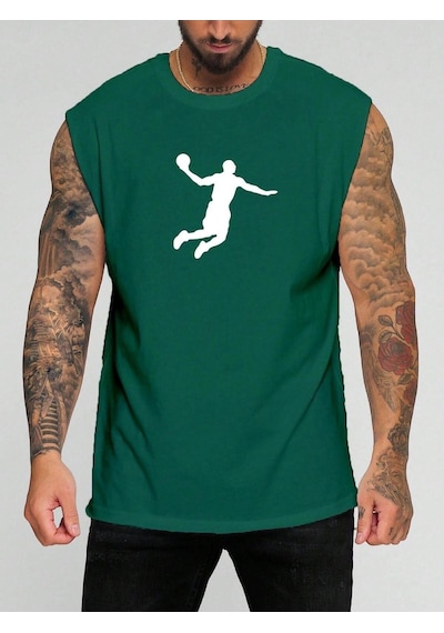 Basketbol Karakter Baskılı Kolsuz Tişört Yeşil