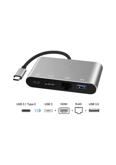 4In1 Type C To Usb 3.0 + Hdmi + Gigabit Ethernet + Type-C Adaptör (539269031)