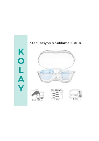 Mamajoo Ortodontik Emzik Seti 6 Ay+ Powder Blue | İkili, Silikon, Damaklı | Sterilizasyon & Saklama Kabı
