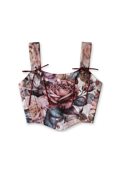 L'aura Corset Gül Kurusu Çiçek Desenli Çift Taraflı Bayan Korse Pembe