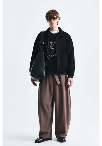 Vamos Oversize Polo Yaka Suni Süet Mont Siyah