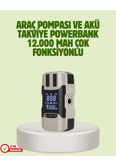 Araç Akü Takviye Cihazı Ve Lastik Şişirme Pompası 12.000 Mah Cn