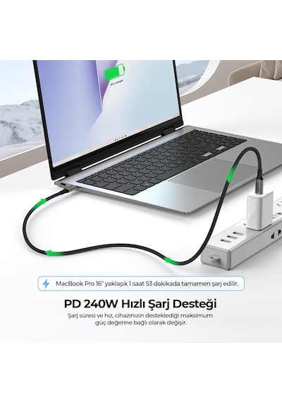 Usb4 Usb-c Kablo 1.8 M 240w 40gbps 8k 60hz 4k 144hz Thunderbolt 3/4 Uyumlu Type-c Hızlı Şarj Ve Standart