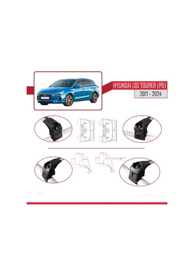 Hyundai İ30 Tourer Pd 2017 Ve Sonrası İle Uyumlu Ace-2 Ara Atkı Tavan Barı Gri
