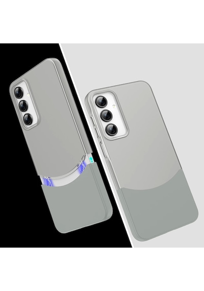Samsung Galaxy Uyumlu A25 Kılıf Magsafe Şarj Kartlıklı Mıknatıslı Duble 1.7mm Kapak Kart Bölmeli Lacivert S