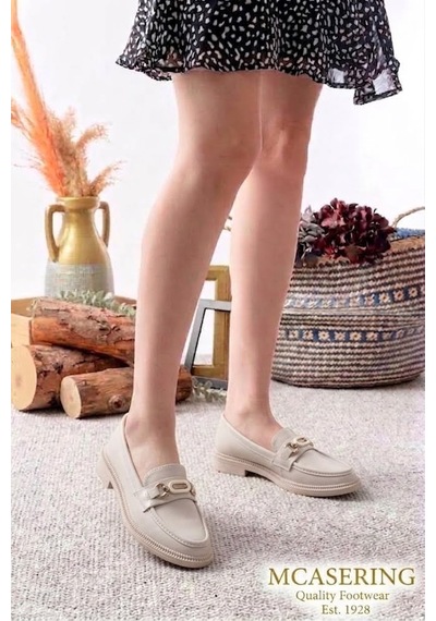 Mcaserıng Günlük Kadın / Kız Oxford Kolej Loafer Ayakkabı Bej G Tokalı