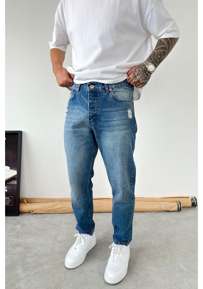 Mavi Soft Degrade Yırtıklı Boyfriend Pantolon