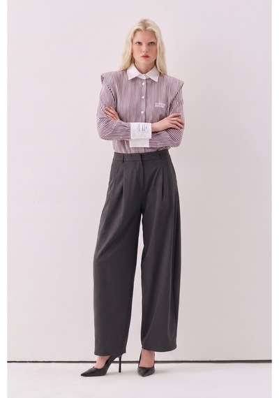 Sagaza Studio Ss6061 Eton Fıtted Gomlek Kahve-cızgı