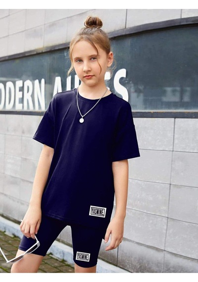 Oversize T-shirt Şort Tayt İkili Takım Lacivert