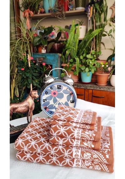 Hediyelik, Çeyizlik , İhraç Fazlası Özel Üretim Bukle Cotton Banyo-mutfak Havlu Seti 6'lı Set Turuncu