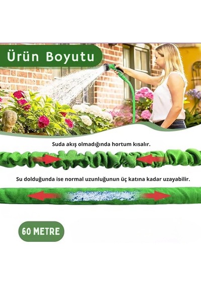Sopytech 7 Fonksiyonlu Ayarlanabilir Su Tabancalı Sızdırmaz Esnek 60 Metre Uzayan Bahçe Sulama Hortu