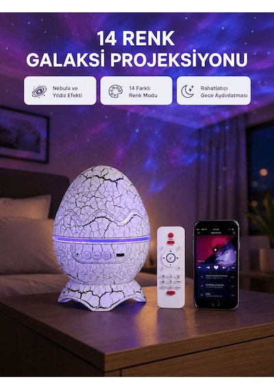 Yıldızlı Gökyüzü Dinozor Yumurta Projektör Ayarlanabilir Parlaklık Ve Hız Belirtilmemiş