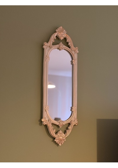 Kısa Oval Dekoratif Duvar Aynası Krem & Eskitme Altın Yaldızlı 60x20 Cm Naturel