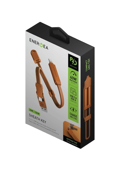 Energea Sheath Key 15cm 60w 2in1 Type-c To Type-c Ve Usb-a Hızlı Şarj Kablo - Mavi