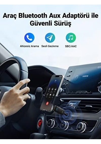 Bluetooth 5.0 Verici 3.5mm Ve Dahili Mic Araç Mikrofon Bluetooth Adaptörü İle 2&apos Si 1 Arada Alıcı Siyah