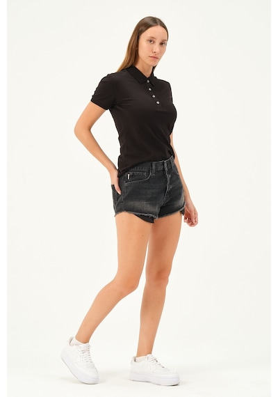 Msw Kadın Kısa Kollu Regular Fit Polo Yaka T-shirt SIYAH