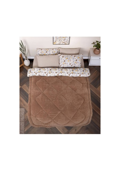 Welsoft Çift Kişilik Yorgan 195x215 Cm Çift Taraflı Ultra Yumuşak Silikon Dolgulu Kahverengi Kahverengi