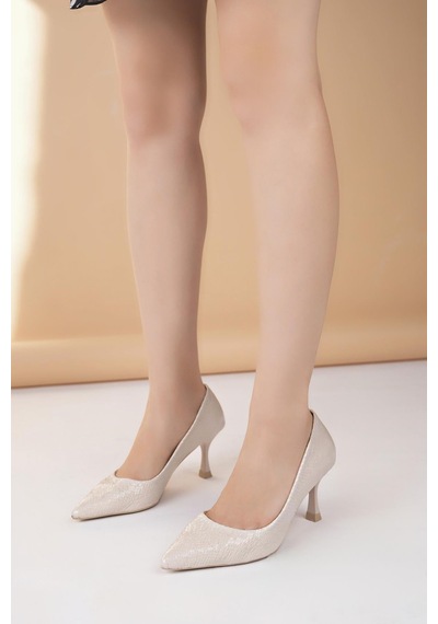 Nesilshoes Nesil Shoes Özma 6175 Bej Topuklu Kadın Stiletto