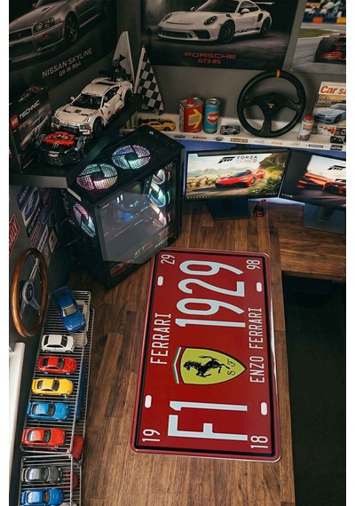 Ferrari F1 1929 Plaka Tasarımı 40x90 Cm Oyuncu Mousepad Kaymaz Taban Büyük Boy Siyah