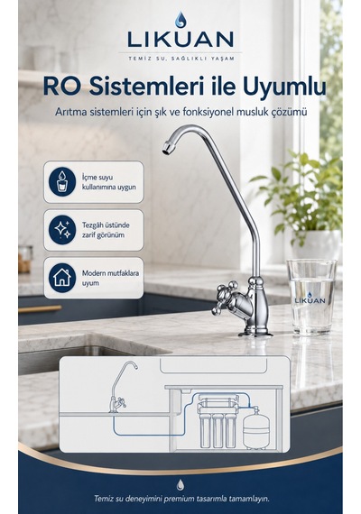 Ncpv633cp Nsf Ansı 61 Sertifikalı Krom Ro Su Arıtma Musluğu Çapraz Kollu Premium Musluk Gümüş