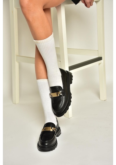 Fox Shoes T820515109 Siyah Makosen Kadın Ayakkabı Siyah-suni Deri Siyah