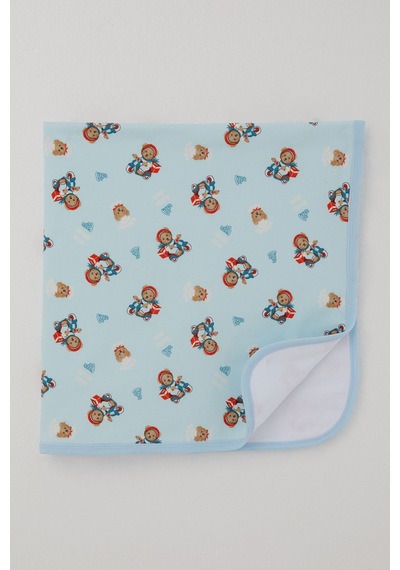 Breeze Yenidoğan Bebek Battaniyesi Pizza Kuryecisi Sevimli Ayıcık Desenli Standart , Bebe Mavisi