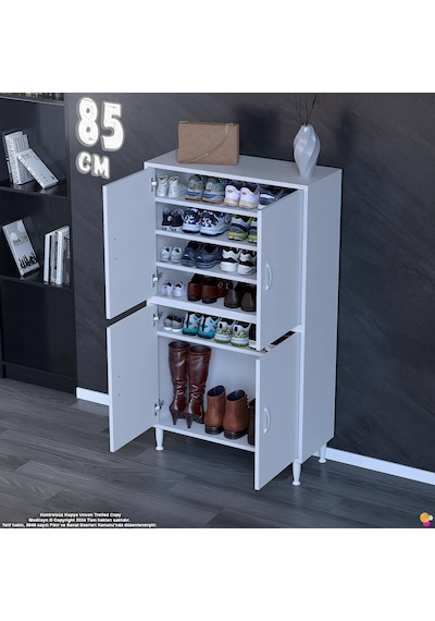 Efna Ayakkabılık - Kapaklı 4 Raf 6 Bölmeli Dar Alanlar İçin Çok Amaçlı Dolap 85 Cm Genişlik Beyaz Efna Ayakkabılık - Kapaklı 4 Raf 6 Bölmeli Dar Alanlar İçin Çok Amaçlı Dolap 85 Cm Genişlik Beyaz