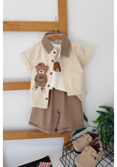 Miniğimin Cicileri Bear Panç İşleme Detaylı Erkek Bebek 3 Lü ... Kahverengi