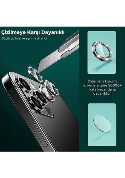 Binano Apple Uyumlu iPhone 12 Pro Max Taşlı Gold Kamera Koruyucu
