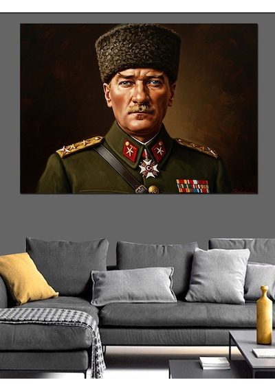 Üniformalı Heybetli Atatürk Portresi 2 Dekoratif Kanvas - Mdf Ahşap Tablo